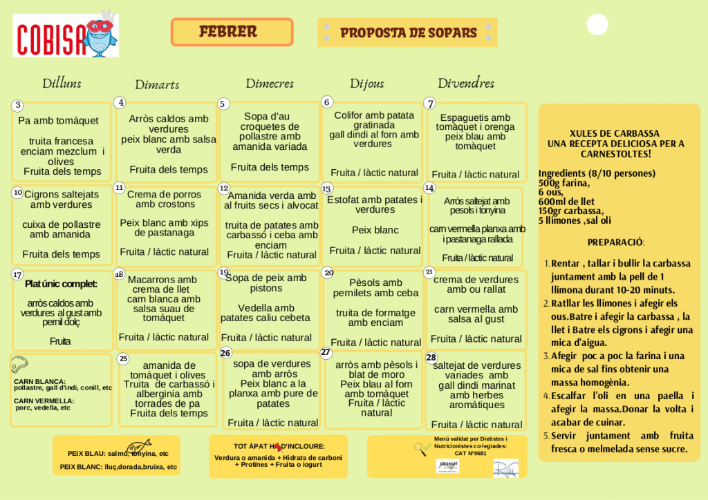 Proposta de sopars de febrer
